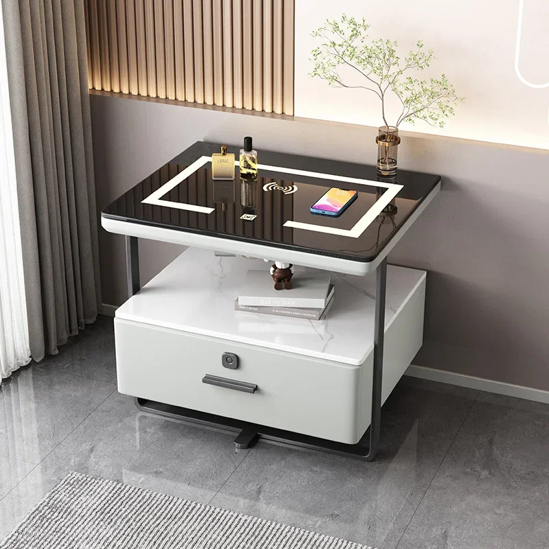 Smart Furniture Rock Panel Smart Bedside Table Nightstands Wireless Charging Locker Luxury Bedroom Multifunction Furniture