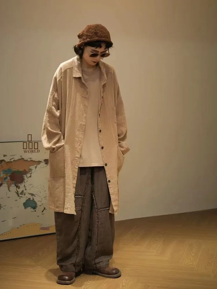 

Artistic Flannel Long irt Linen Material Slimming Effect Casual Spring Summer New Arrival Ele Medium Length irt