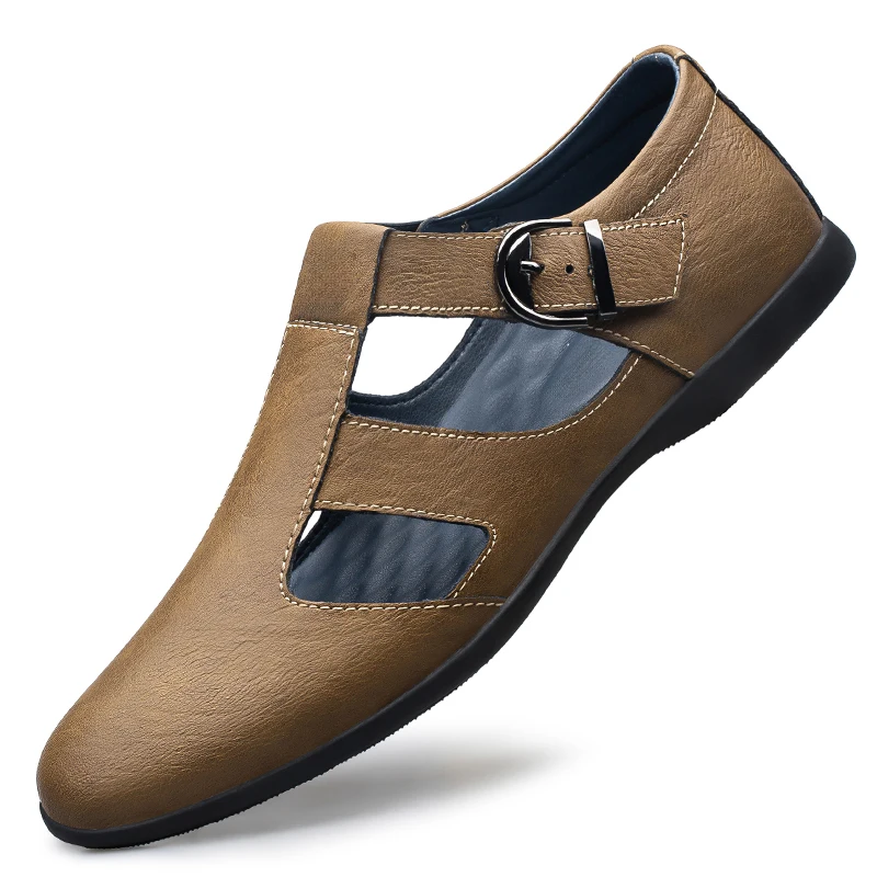 Genuine Leather Men Summer Business Sandals Breathable Driving Shoes Moccasins Hollow Out Male Shoes Leisure Walk Men Sandals