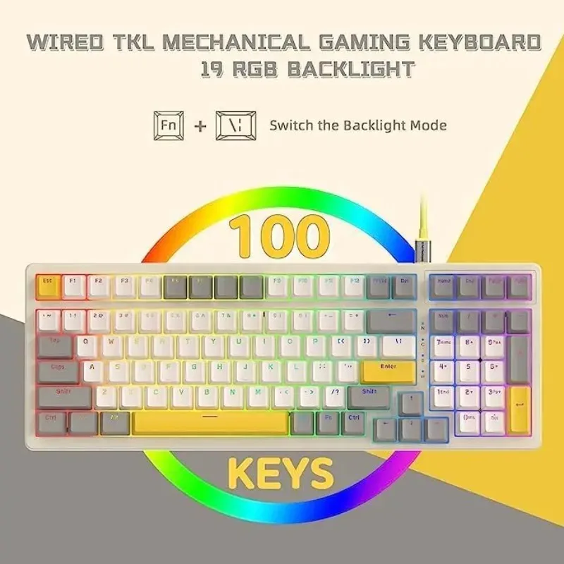 LOERSS-Teclado mecánico K3 para juegos con cable, 98 teclas intercambiables en caliente, montaje de junta RGB, Panel de Metal Retro antighosting para PC/Mac