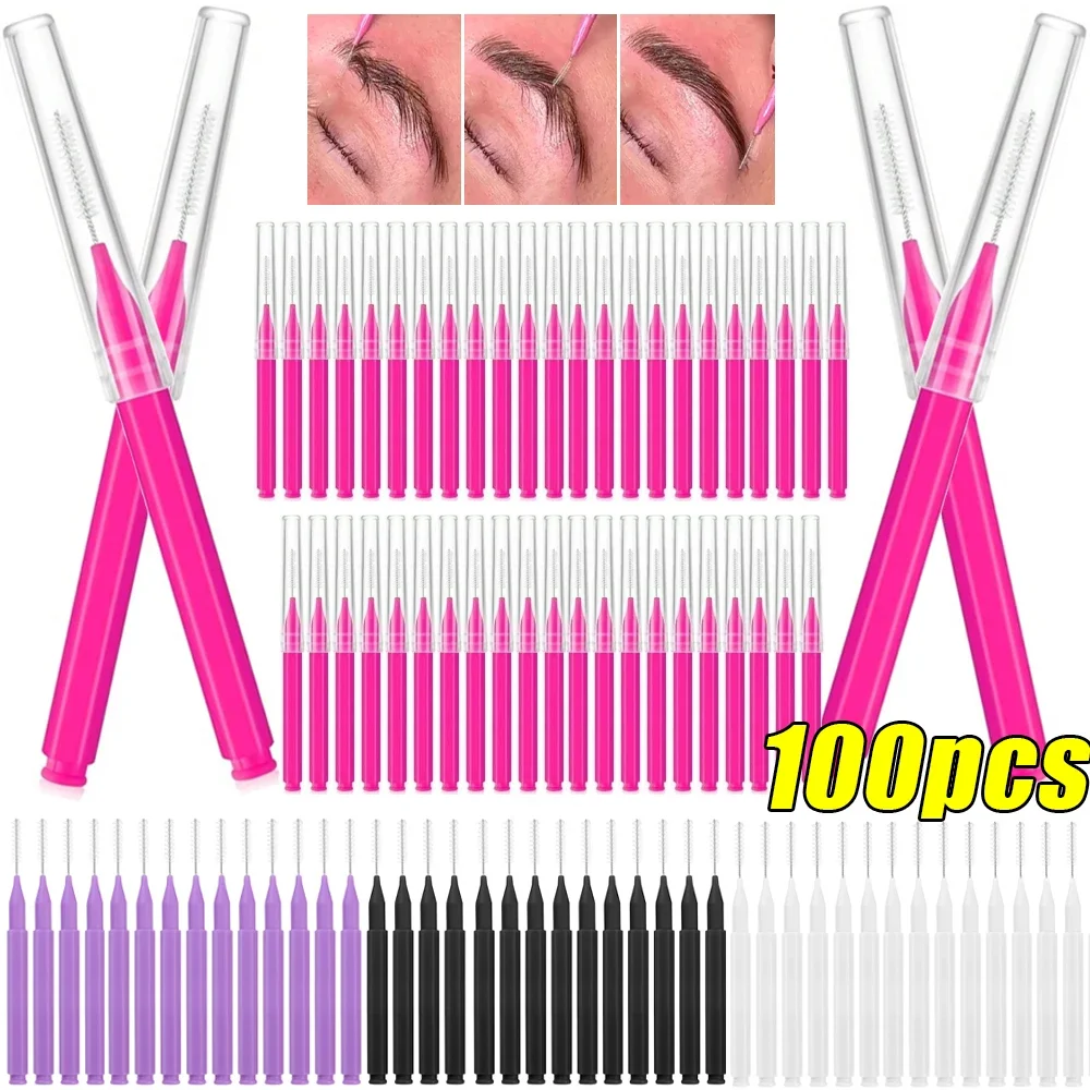 10/100pcs MINI แปรงคิ้วแบบพกพา Eyelash EXTENSION หวีเปียร์มแปรง Lash ทิ้งน้ําหนักเบา Brow Lifting แปรง