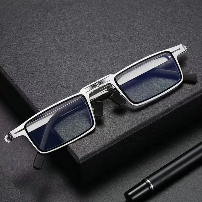 Anti-Blaulicht-blockierende, zusammenklappbare Lesebrille, bequeme Vollformat-Metallbrille für Männer und Frauen, HD, ultraleicht, tragbar – Detail 2