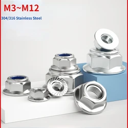 M3 M4 M5 M6 M8 M10 M12 A2/A4 Stainless Steel Hex Flange Nylon Insert Lock Nut Self-locking Nylock Locknut