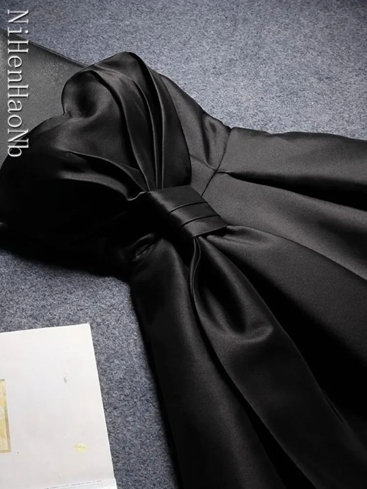 Black Short Prom Dress Women Sexy Princess Banquet Party Ball Dress Graduation Female Performance Gown