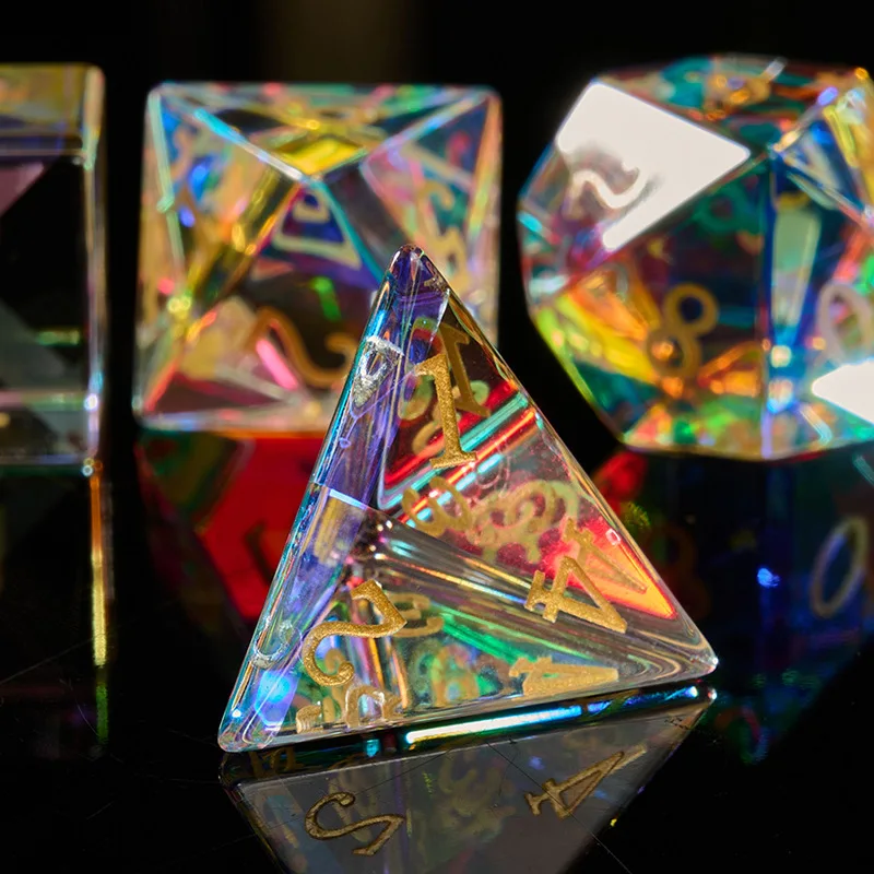 Creative Sharp Edge Dice Colorful Glass Gemstones Dice Natural Stone Dice Set for Dungeons & Dragons tabletop game RPG cube