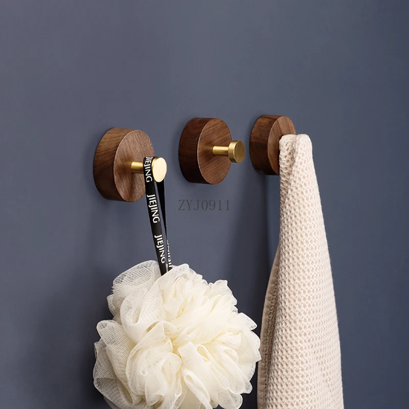 Light luxury solid wood brass hook, wall-mounted door rack, hats and clothes adhesive hook creativity