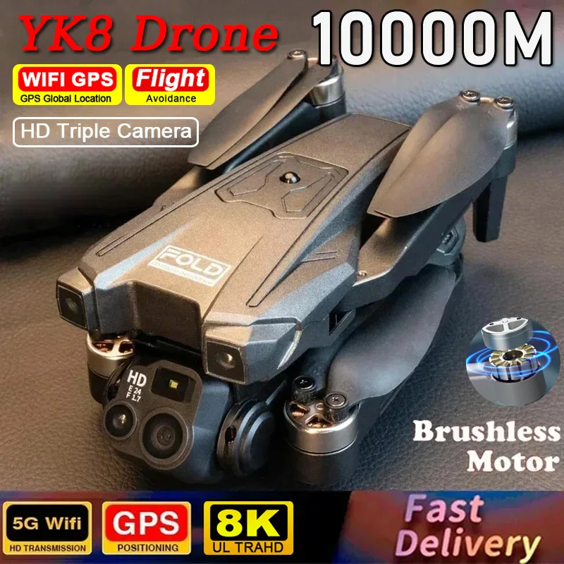 YK8 Mini Drone 8K Professional HD Wide Angle Camera Brushless Motor With GPS 5G WIFI Obstacle Drones Avoidance Helicopter Toys