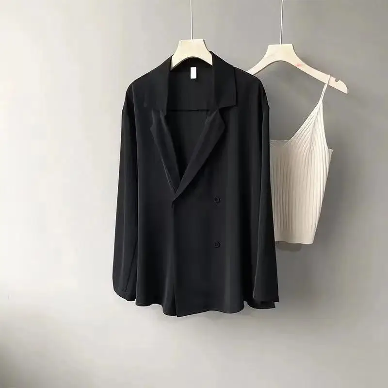 Odzież damska Długi rękaw Jednolity kolor Karbowany Luźny Elegancki Moda Casual Koreańskie Marynarki Wiosna Lato Cienkie Temperament Topy