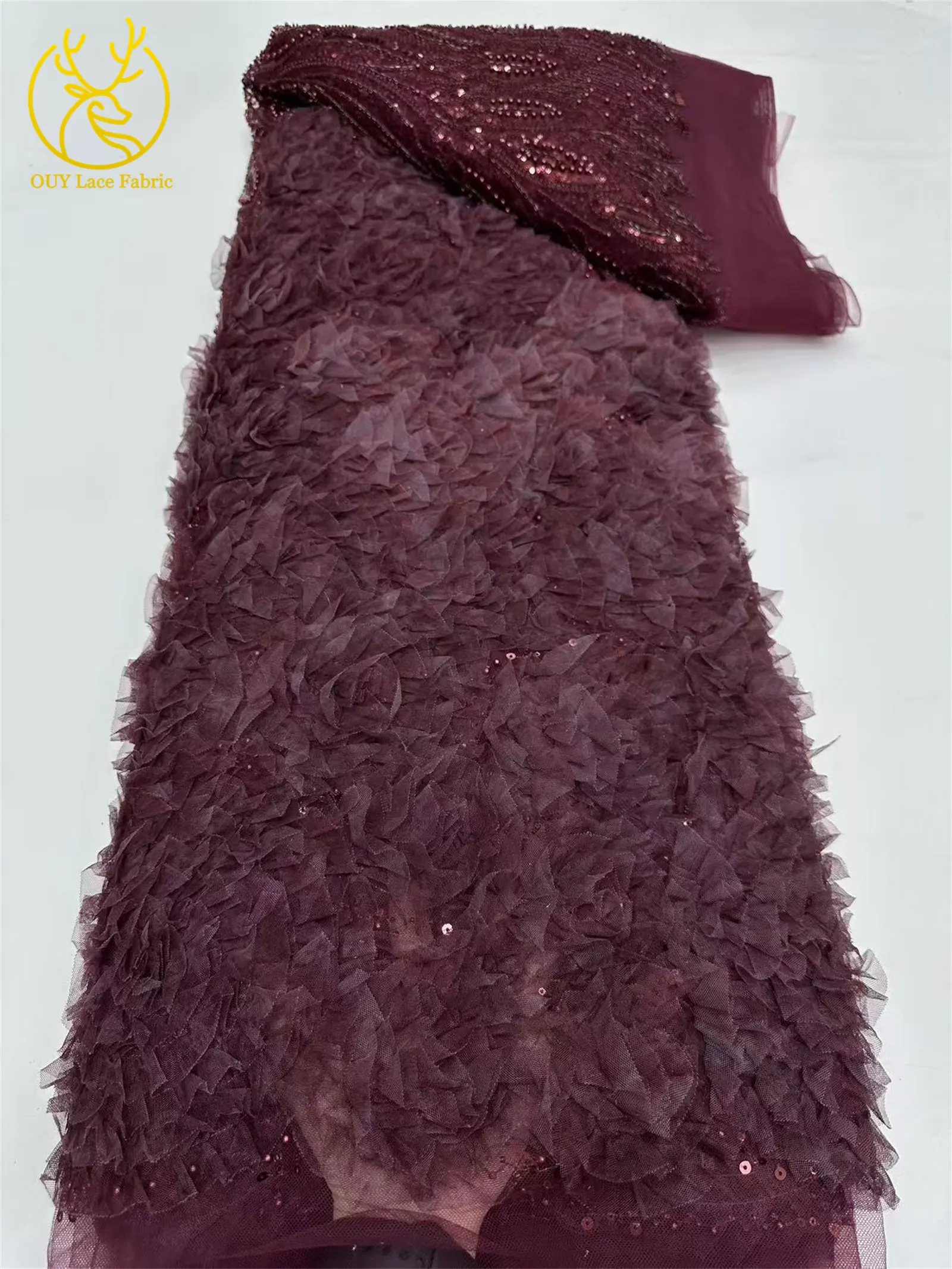 3D-grüner französischer Pailletten-Spitzenstoff mit Blumenmuster, 2026, hochwertiger afrikanischer Perlen-Spitzenstoff, ideal für Partykleider und Hochzeitskleider – Detail 15