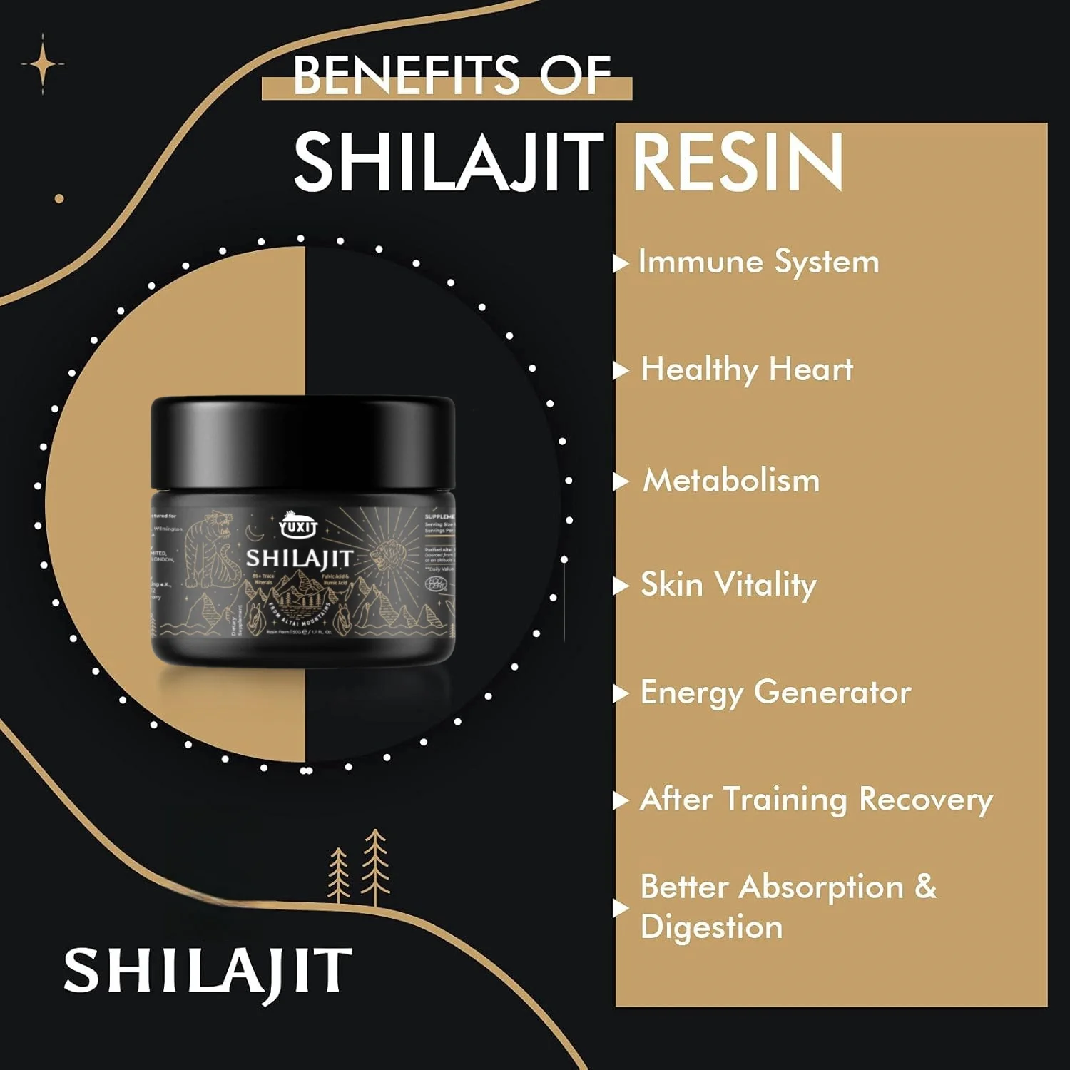 Shilajit Resin ประกอบด้วยกรดฟูลวิคและแร่ธาตุ และ Shilajit บริสุทธิ์ไซบีเรียนดั้งเดิมประกอบด้วยเจลเสริมกรดฟูลวิค 85+