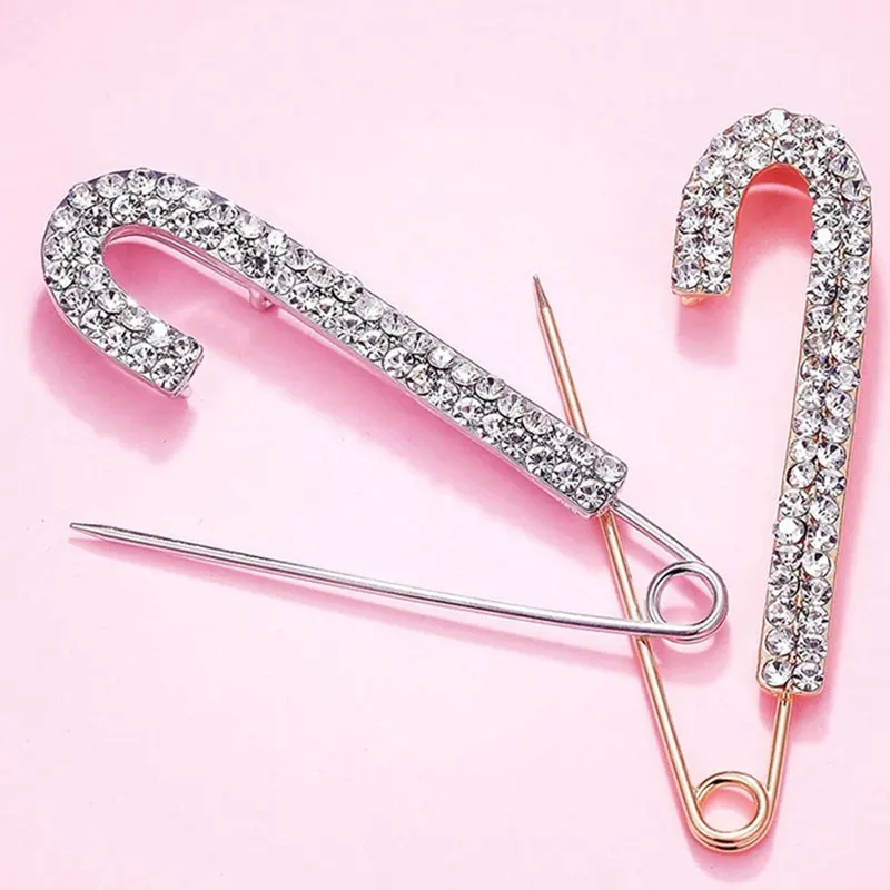 1pc Simple Rhinestone Large Safety Pins Anti-empty Pin Buckle Womens Sweater Cardigan Big Pin Corsage Brooch Fixed Clothes