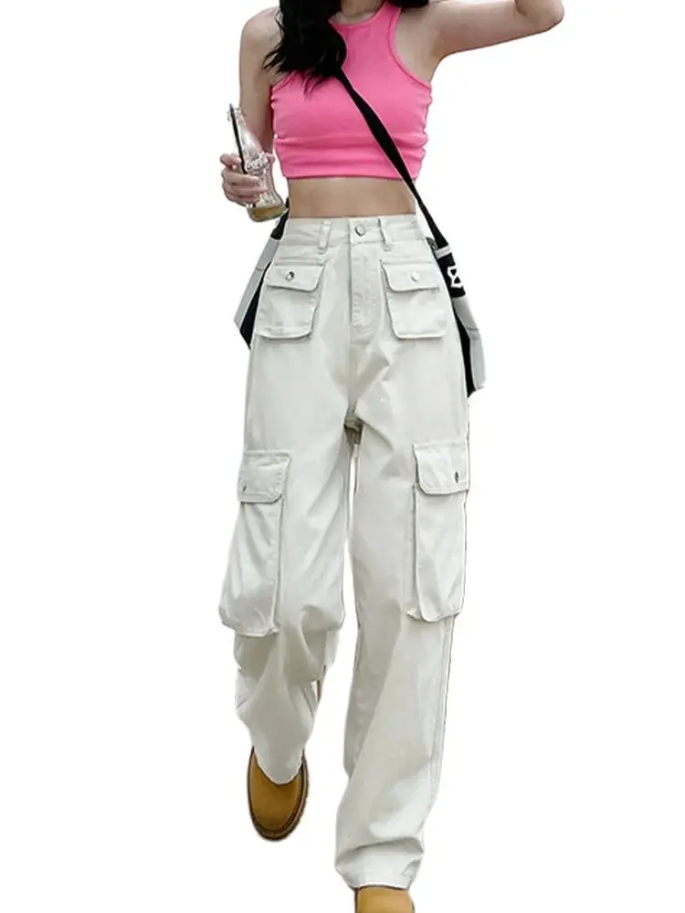 

Women's Fashion White Jeans Instagram Style High Waist Wide Leg Baggy Denim Trousers Y2k Jeans Oversize Clothes Summer