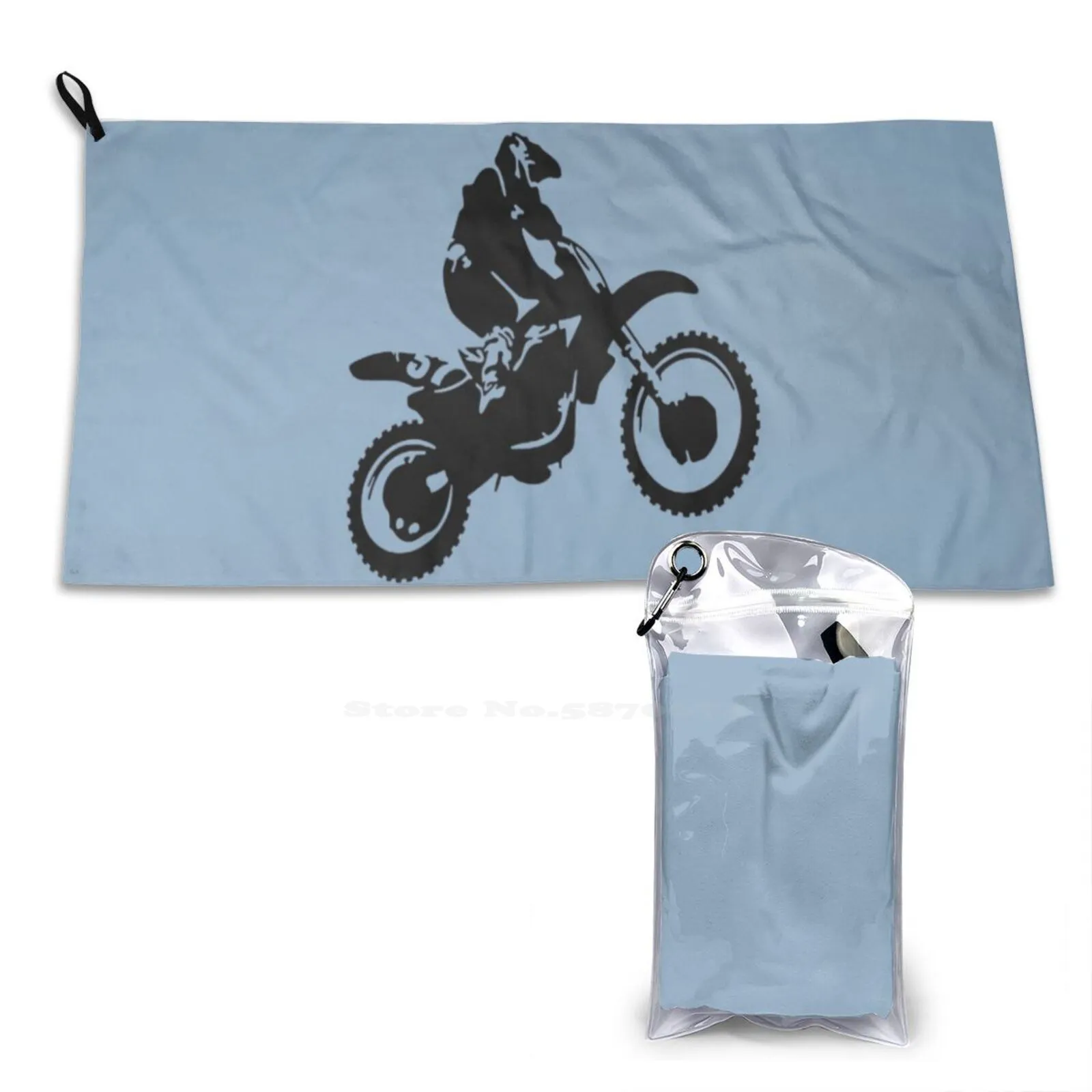 Motor X Dirt Bike Monotone Vector Art-Black Quick Dry Beach Towel Microfiber Bath Towels Bikers Motorbike Motorcross Motorx