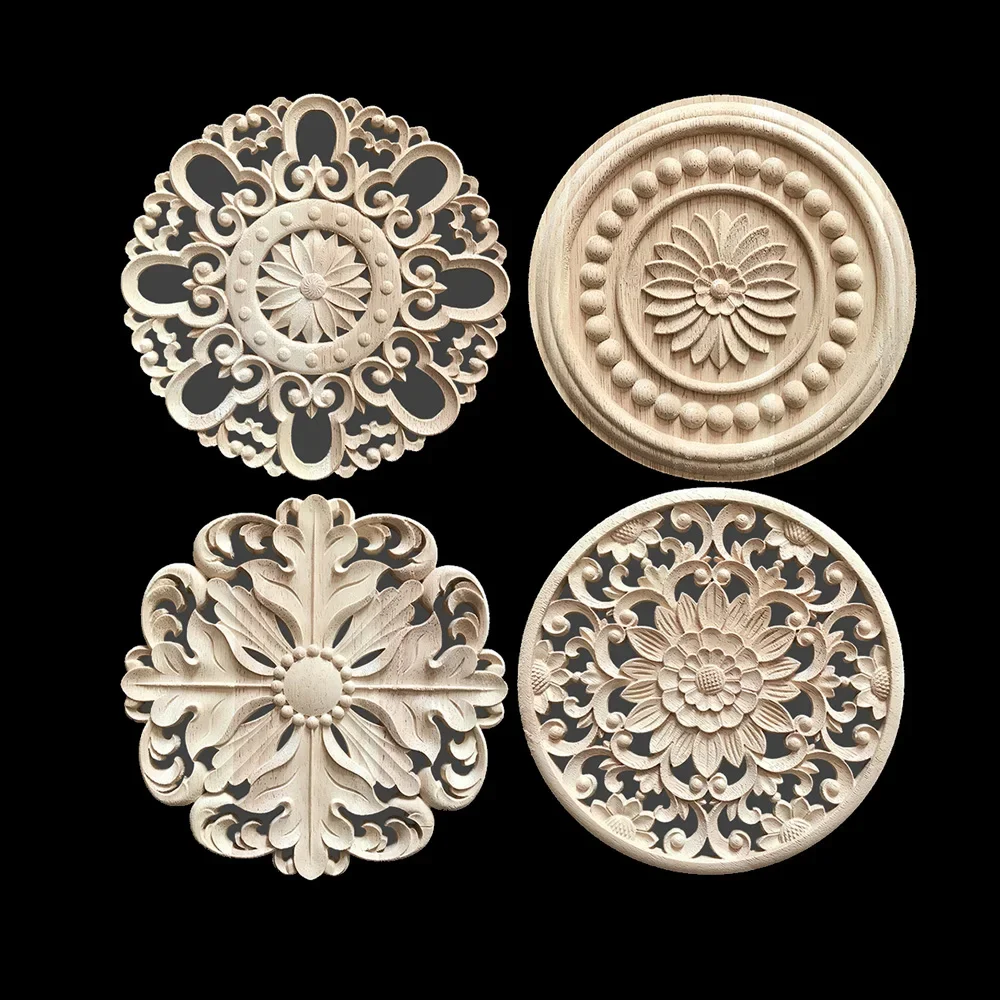 40cm Furniture Wood Carving Appliques Vintage Nautical Decor Cabinet Door Solid Decals Flowers Pattern Carved Crafts