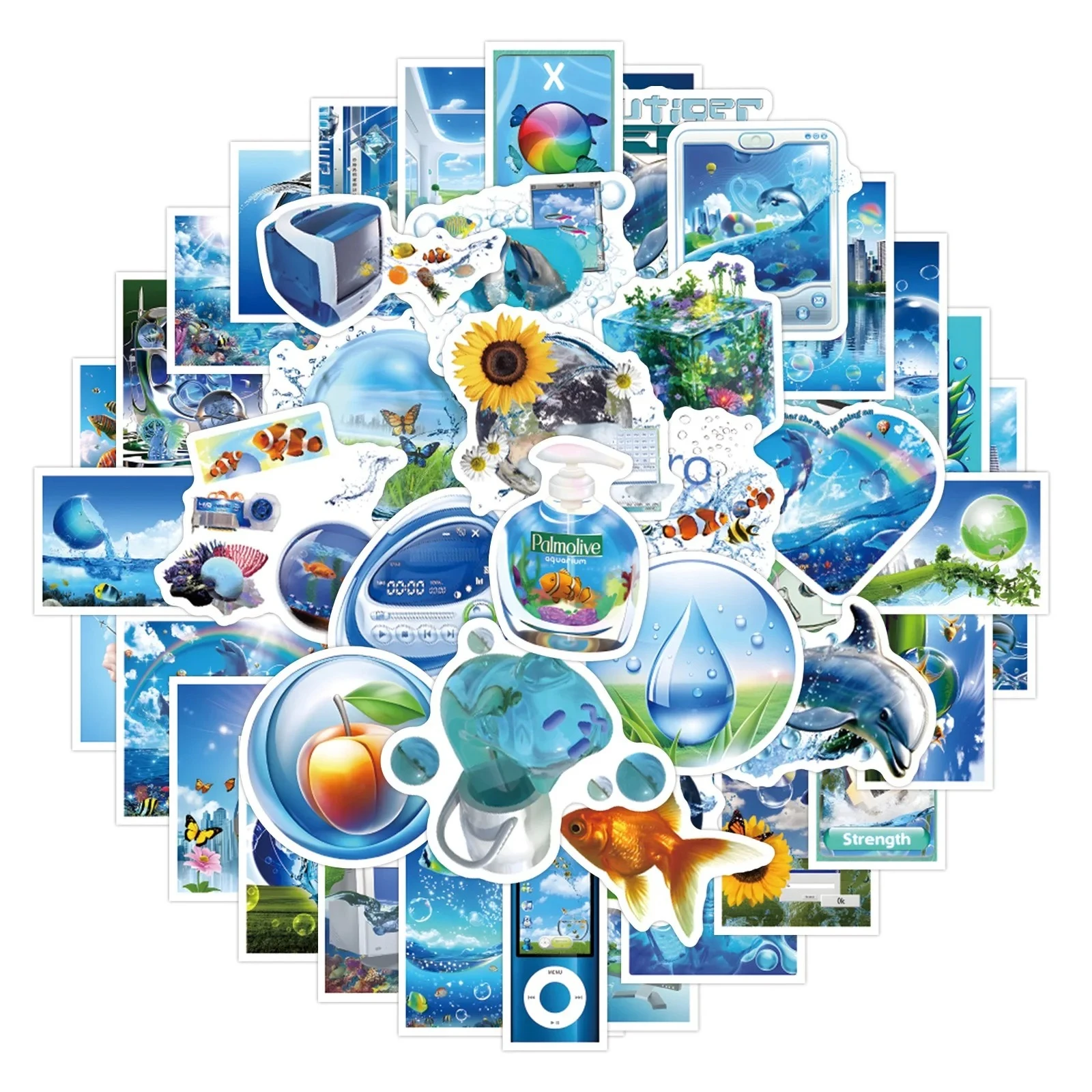 55pcs Aesthetics Frutiger Aero Blue Y2K Stickers Graffiti Decals DIY Decoration Laptop Guitar Car Bike Skateboard Sticker Toy