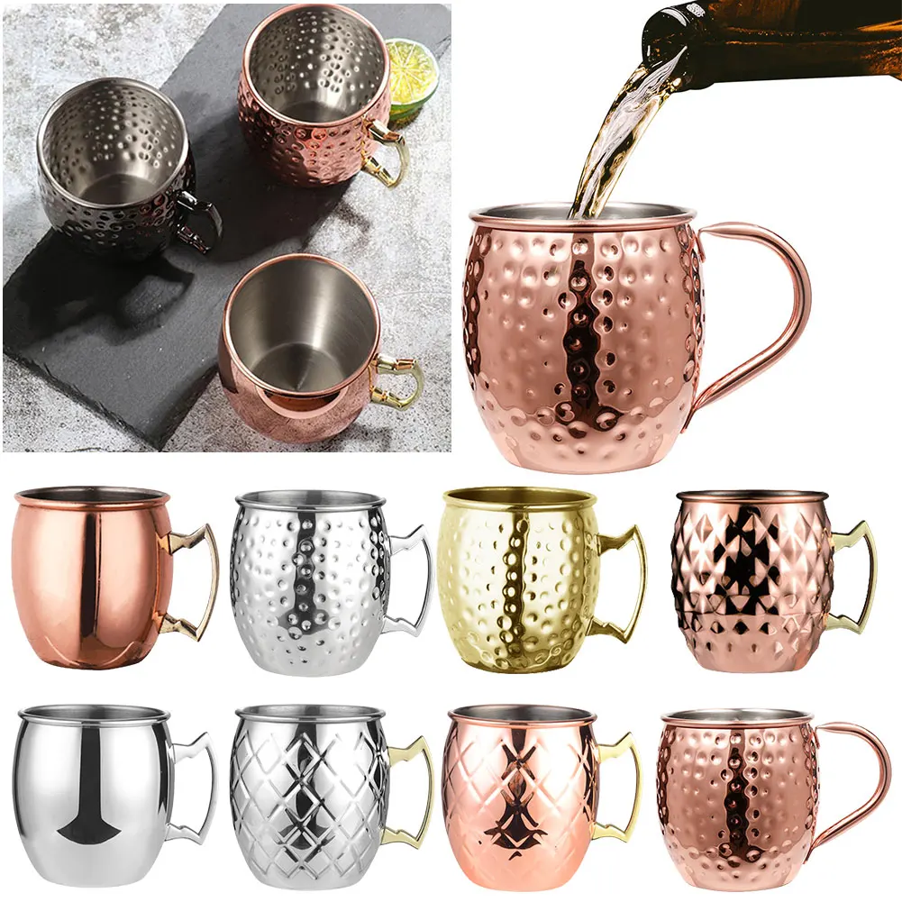 500ml Cocktail Wein Tasse Moskau Maultier Becher Edelstahl gehämmert kupfer beschichtet Bier Tasse Kaffeetasse Bar Trink geschirr für Haus getränk