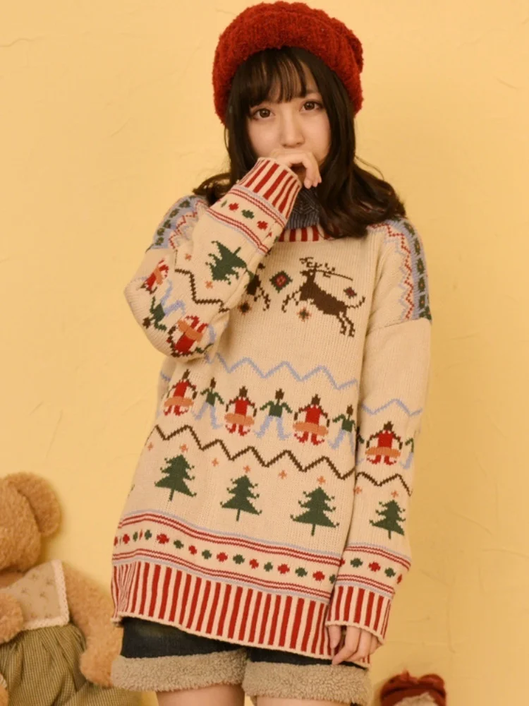 Maglione natalizio da donna nuovo inverno 2025 Maglieria natalizia chic in maglia con fantasia festosa
