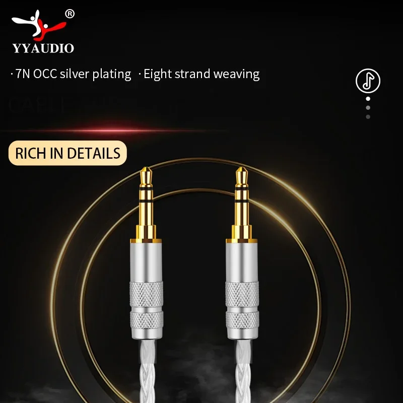 

YYAUDIO Y-8 Hifi Siver-Plated AUX Cable High Quality 7N OCC 3.5mm Male to 3.5mm Male Audio Cable AUX Wire Jump Cable