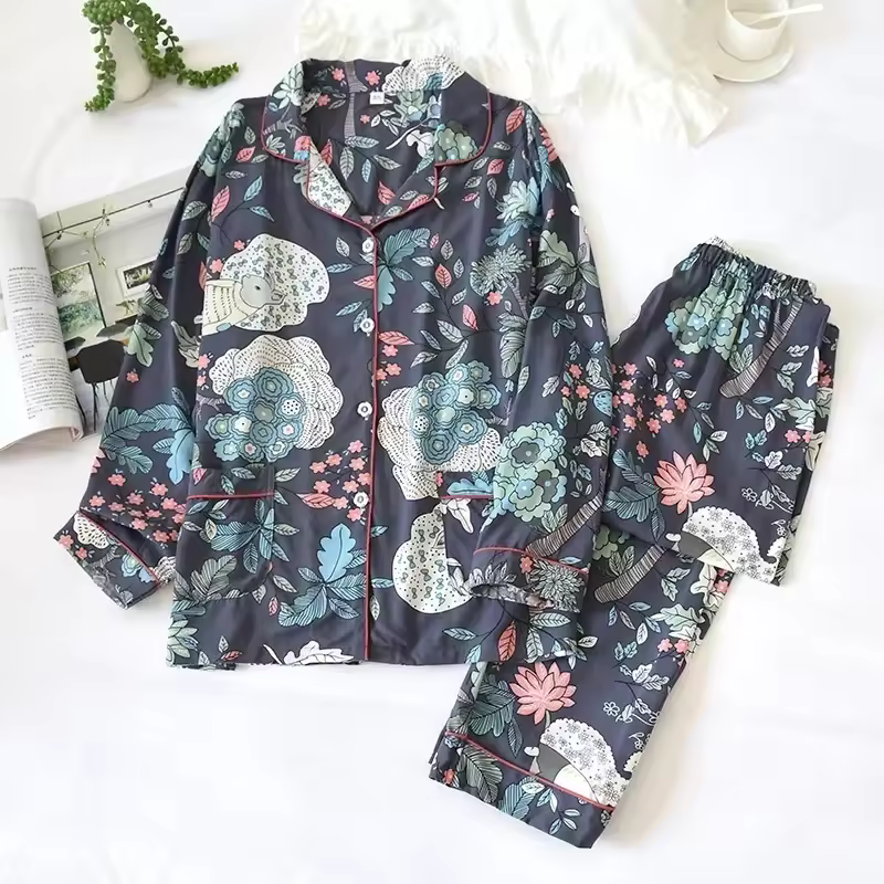 Spring / Summer New 100% viscose long-sleeved trousers ladies pajamas suit 3XL plus size long Sleepwear women's home Nightwear - Image 21