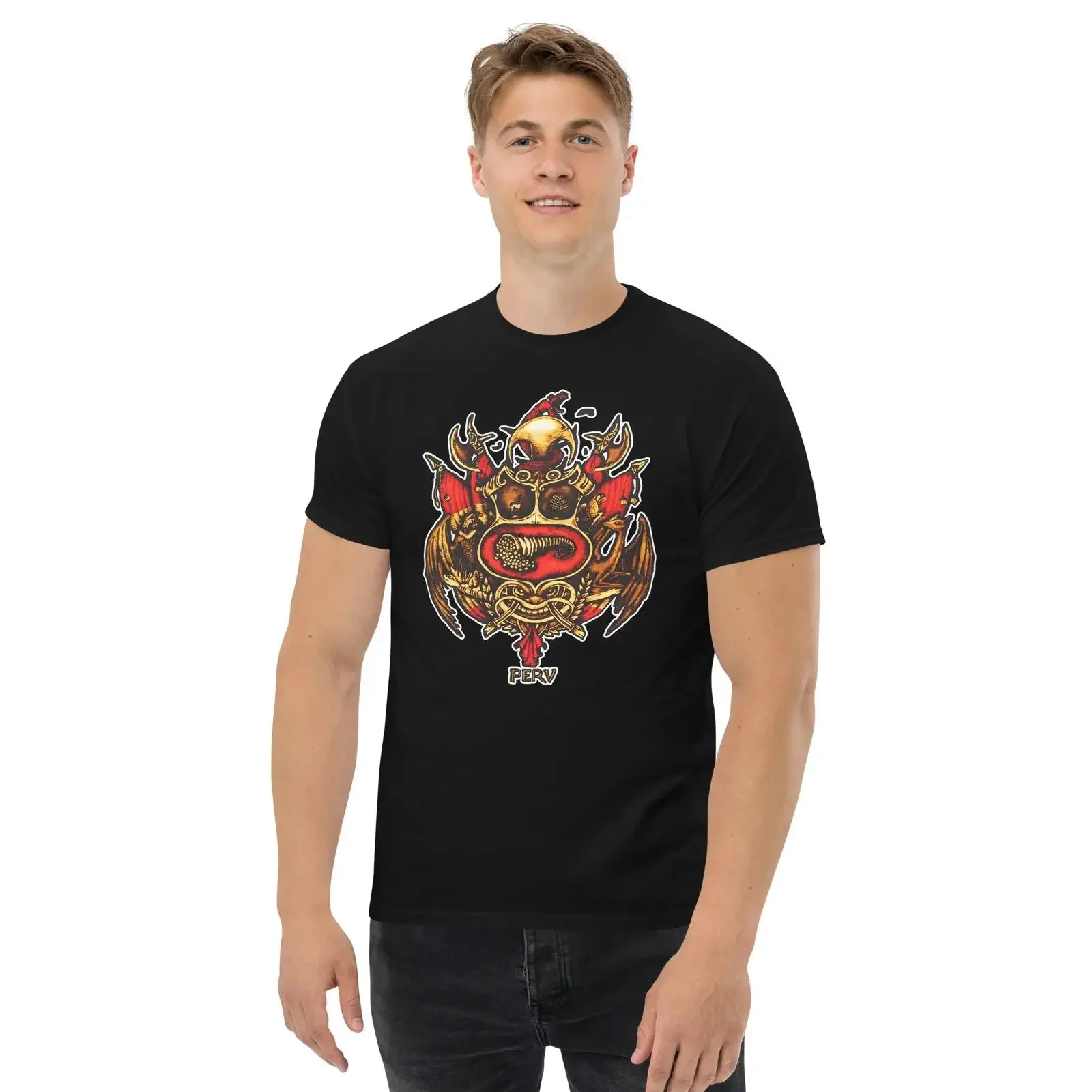 PERU ESCUDO PERUVIAN COAT OF AMRS GOTHIC STYLE GRAPH T SHIRT Men's classic tee vintage Washed fashion streetwear graphic