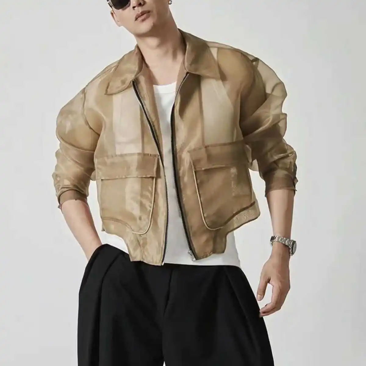 

Spring Summer Autumn Men's Thin Casual Me Jaet Flip Collar Breathable Outerwear Trendy Lightweight Comfortable Youth