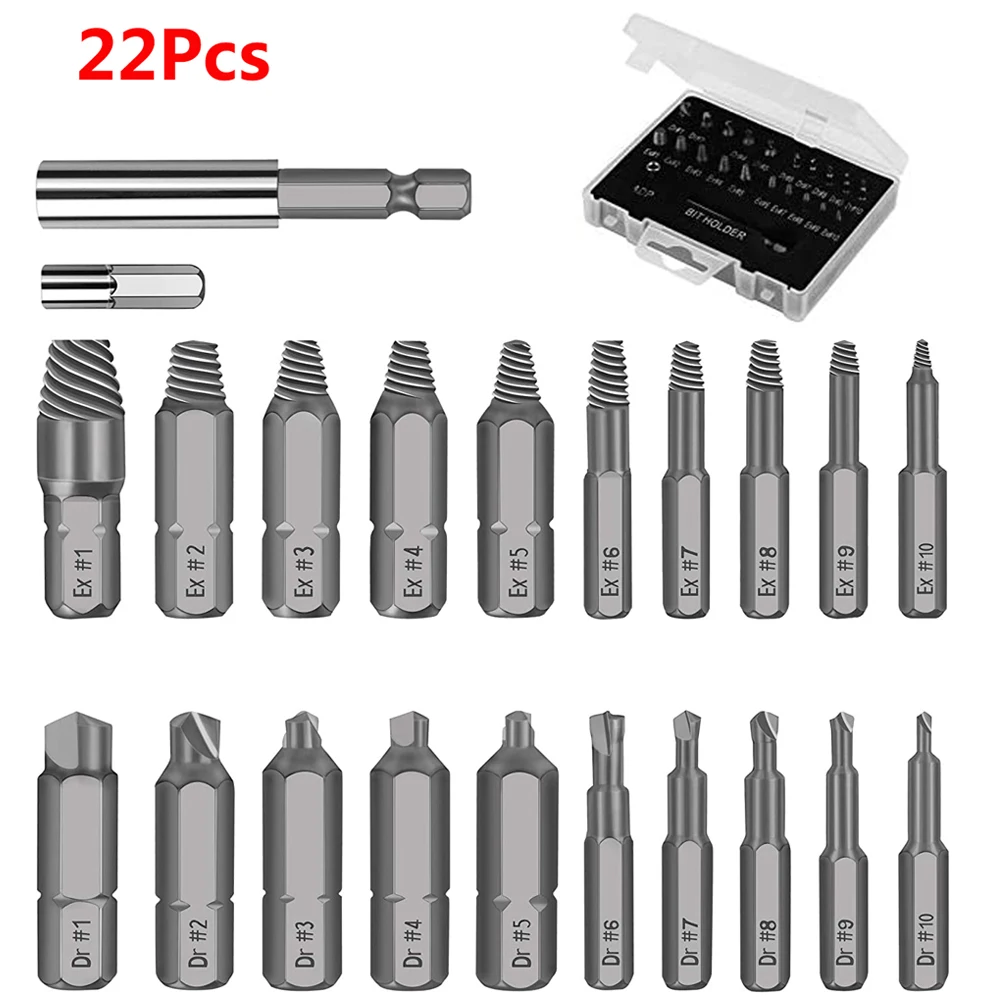 

22Pcs Stripped Screw Extractor Kit Damaged Screw Extractor Drill Bit Set for Broken Bolt Extractor All-Purpose with Magnetic