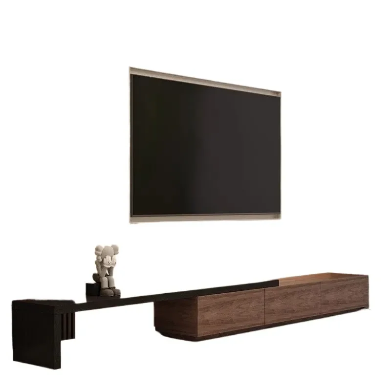 Nordic Modern Simple Solid Wood Retractable TV Cabinet Integrated Floor to Ceiling Design for Living Room Apartment