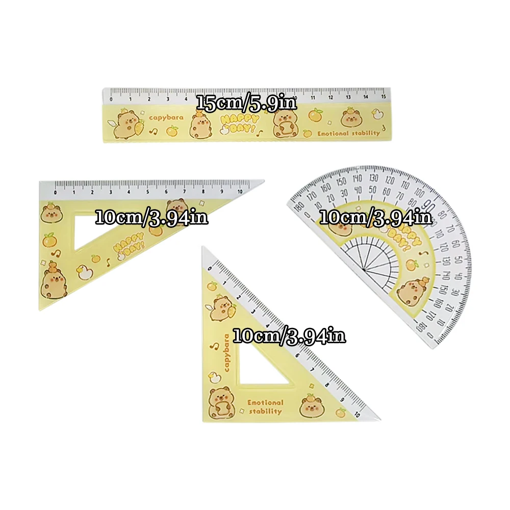 1Set Cartoon Cute Plastic Capybara Ruler Measurement Geometry Triangle Ruler Straightedge Protractor School Office Supplies