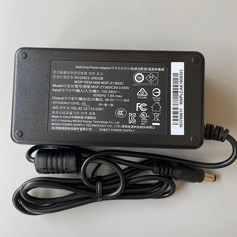 Genuine 48V 1.36A 65W MSP-Z1360IC48.0-65W HU10421-140108 AC Adapter For Hikvision MOSO Video Recorder POE Power Supply Charger