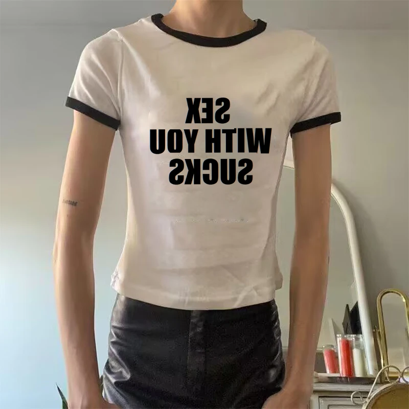 Grunge Slim Y2k Top Vintage Graphic Summer Baby Tee Emo Cute Portrait Graphic Women's Crop Top Short Sleeve Kawaii Harajuku