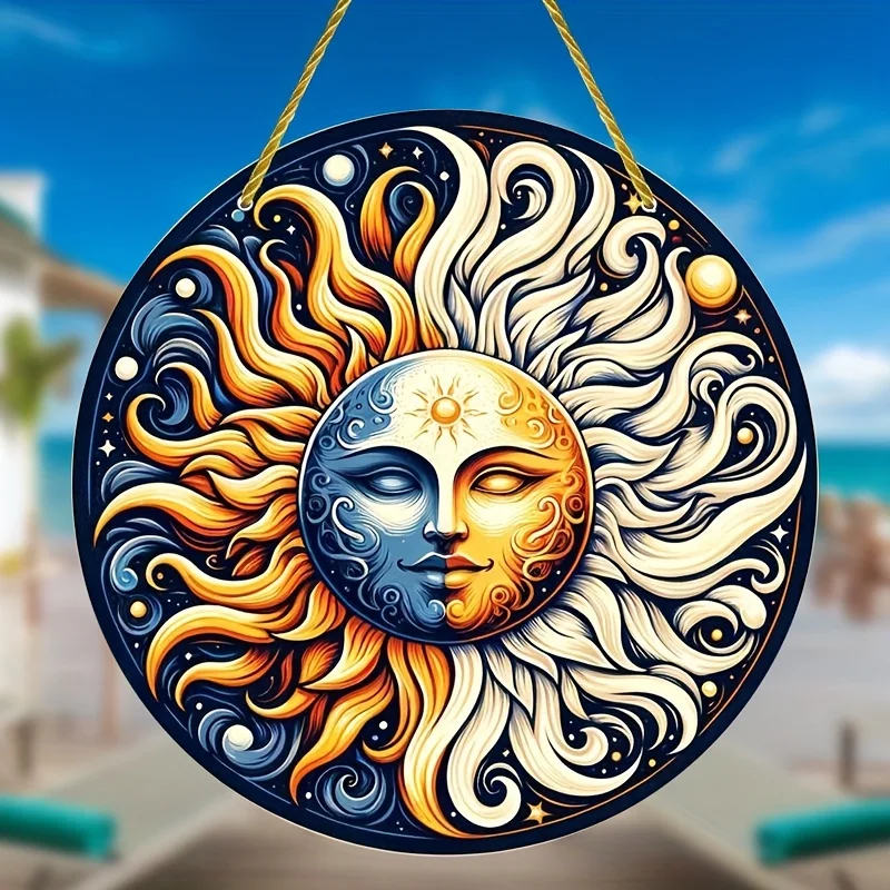 Sun and Moon Pendant, Round Acrylic Sign, Pendant, Wreath Decoration, Window, Porch, Wall, Home, Room, Home Gifts