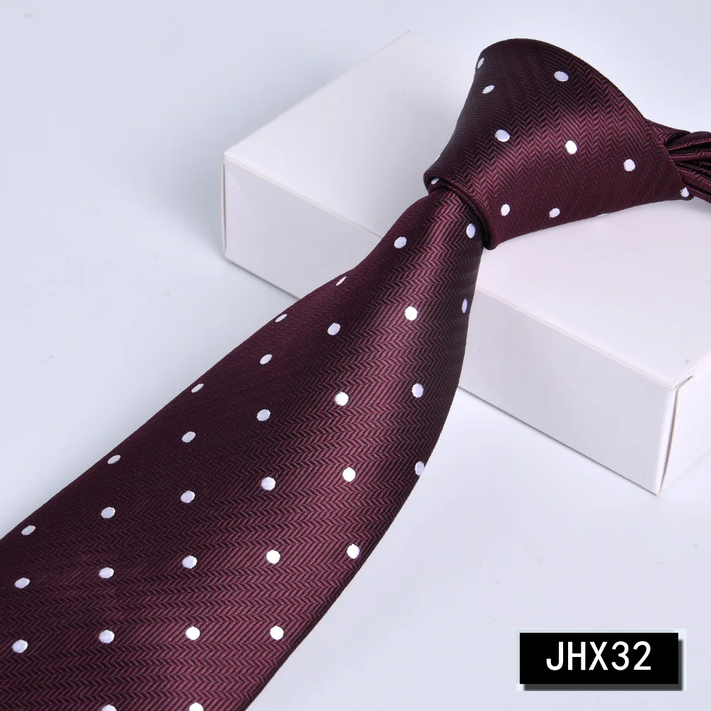Retro Modern White Polka Dot Woven Necktie For Men Burgundy Herringbone Jacquard Formal Business Party Date Evening Neck Tie