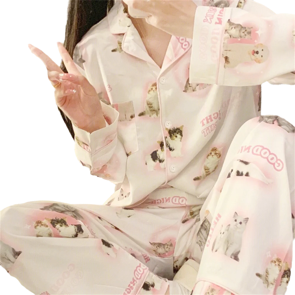 

Women's 2-Piece Pajamas Set Cute Cartoon Print Rayon Fabric Soft Comfortable Sweet Home Wear