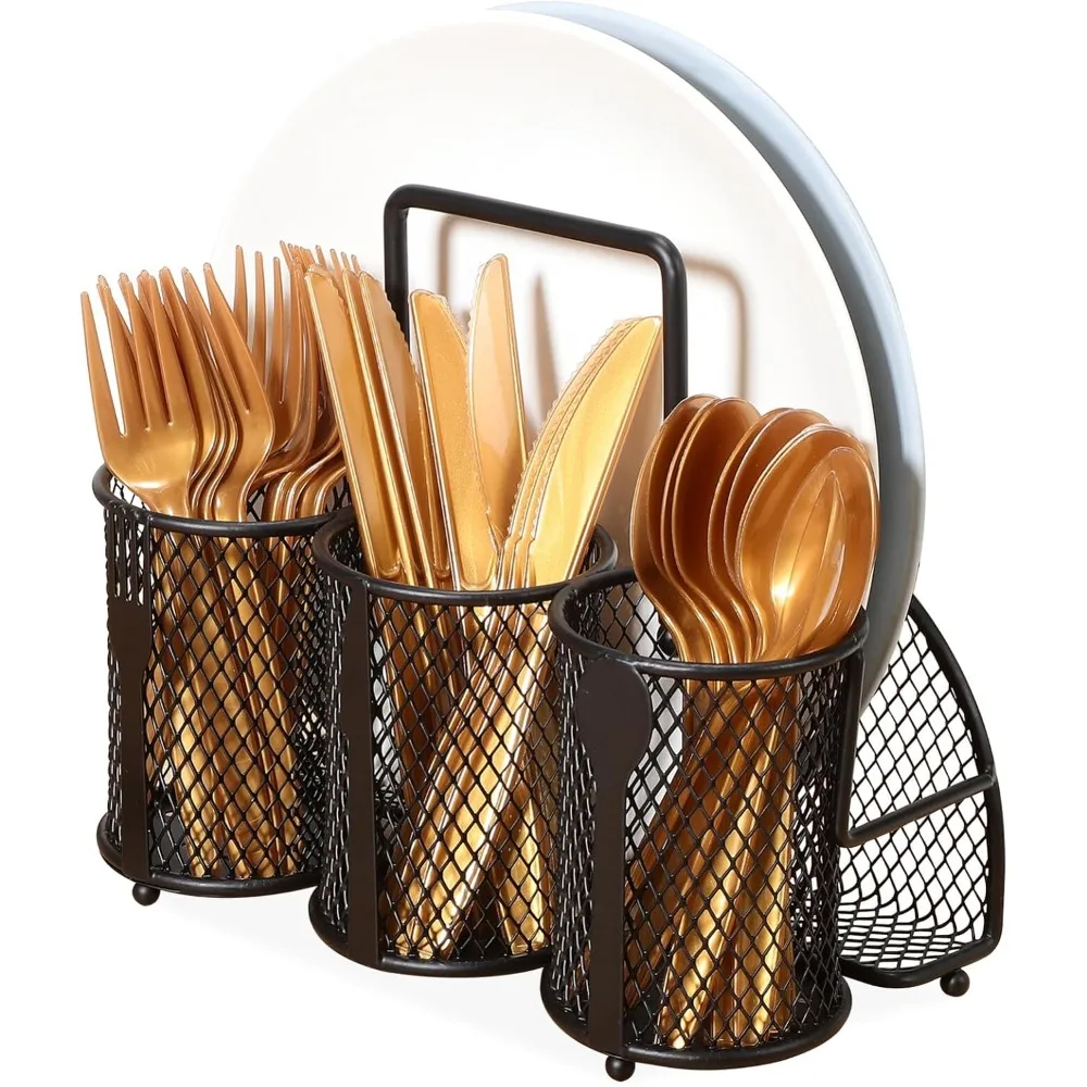

Органайзер для столовых приборов с 4 отделениями, металлическая сетчатая подставка для вилок, ложек, тарелок, хранение на кухонной столешнице