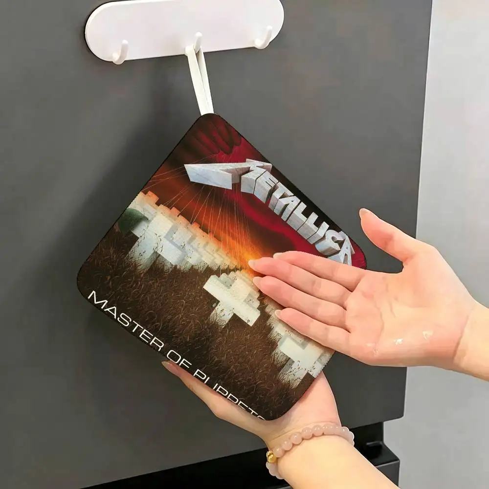 Heavy Band M-Metallica Polyester Cotton Hand Wiping Towel, Anti-shrink Hanging Kitchen Cloth for Household Cleaning
