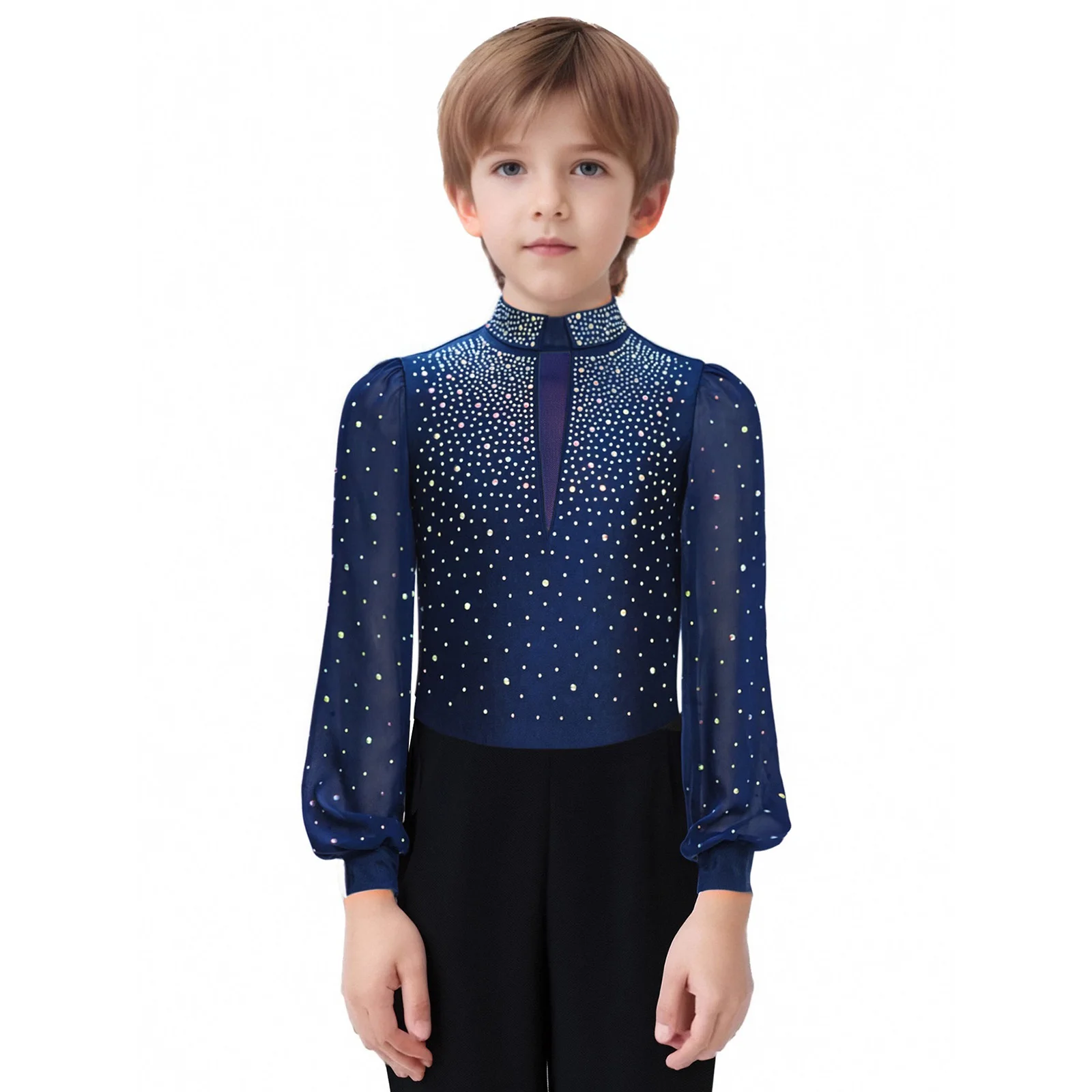 

Kids Boys Lyrical Ballet Waltz Ballroom Dance Performance Leotard Rhinestones Adorned Bodysuit for Figure Skating Dance Costumes