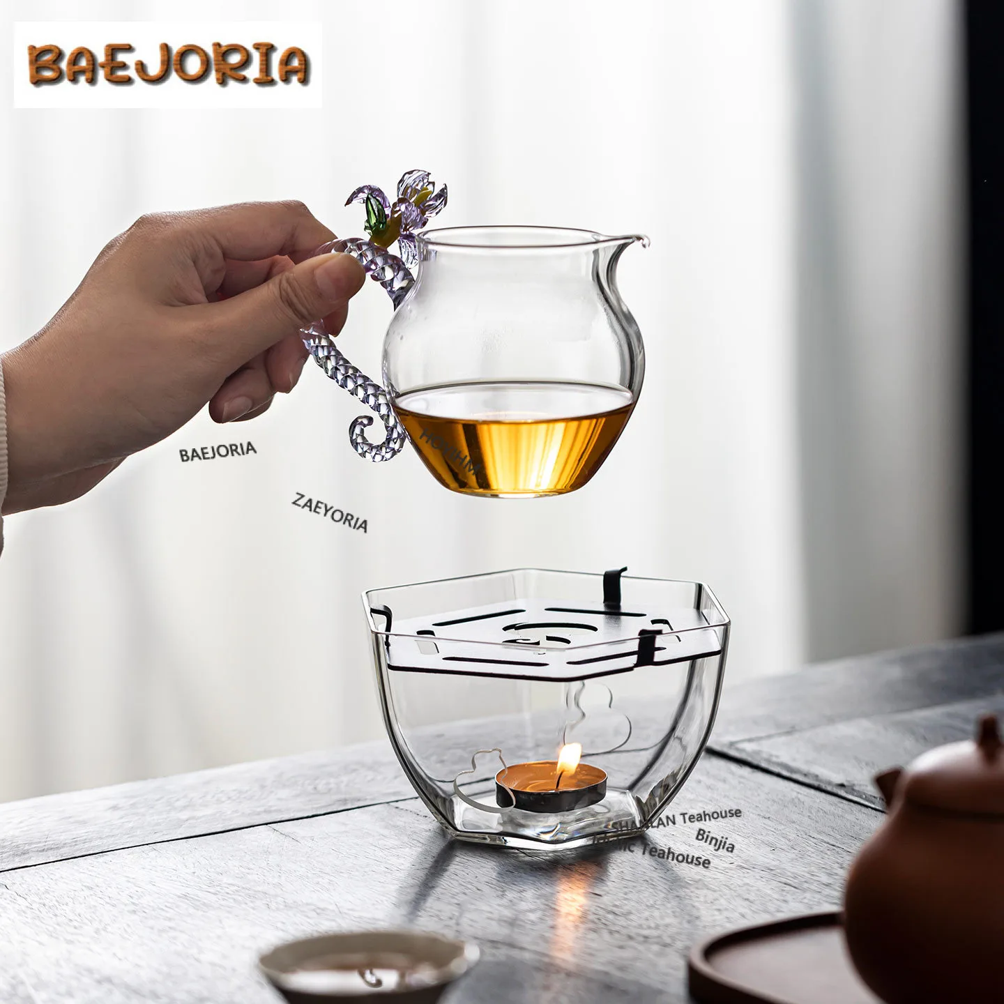 Hexagonal Gourd-shaped Glass Tea Warmer Holder Candle Heater Stove Kettle Stand Boiling Water Carbon Furnace Cafes Supplies