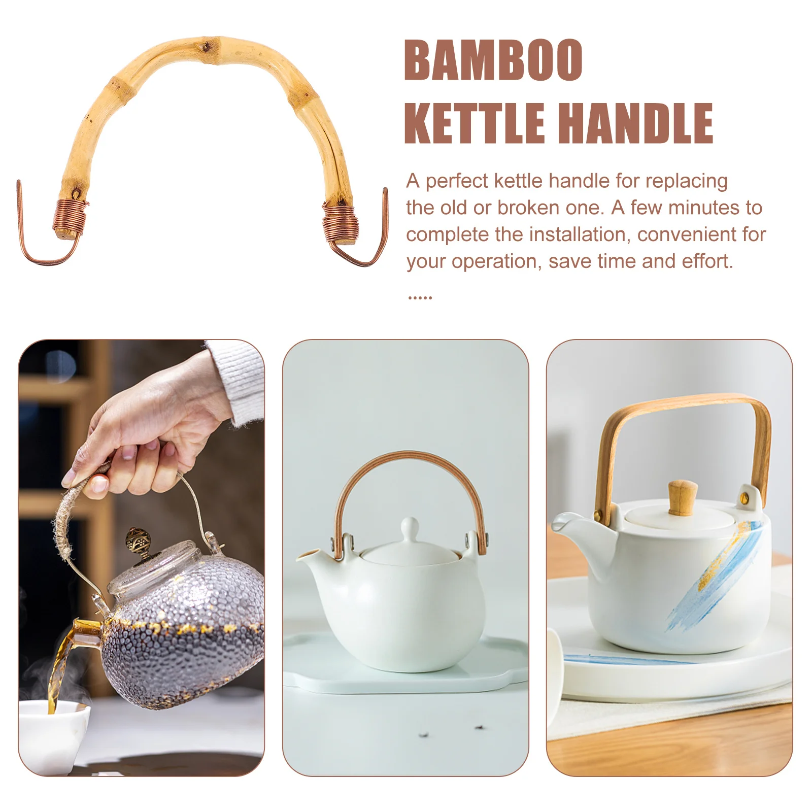 

4pcs Bamboo Handles Replacement Compact Grip Tea Pot Handle Wear-Resistant Kettle Handle Household Kettle Supplies