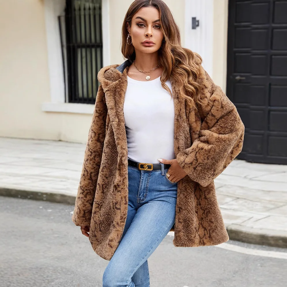 Leopard Print Winter Jacket Women Muslim Hooded Cardigan Coat Warm Parkas Outwear 2025 Female Loose Faux Fur Plush Fleece Coats