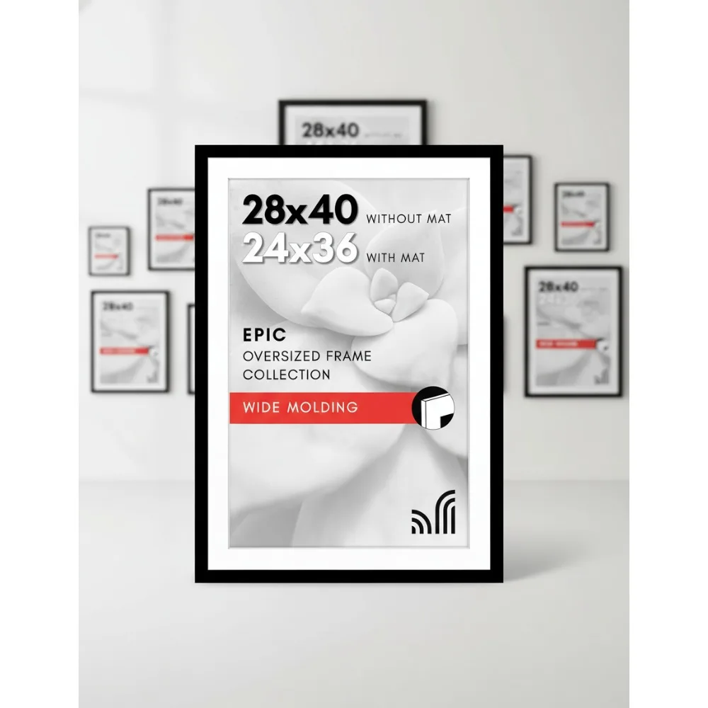 إطار صورة كبير مقاس 28 × 40 مع زجاج شبكي - شاشة حائط سوداء واسعة للصور والملصقات والفنية - سهلة التعليق