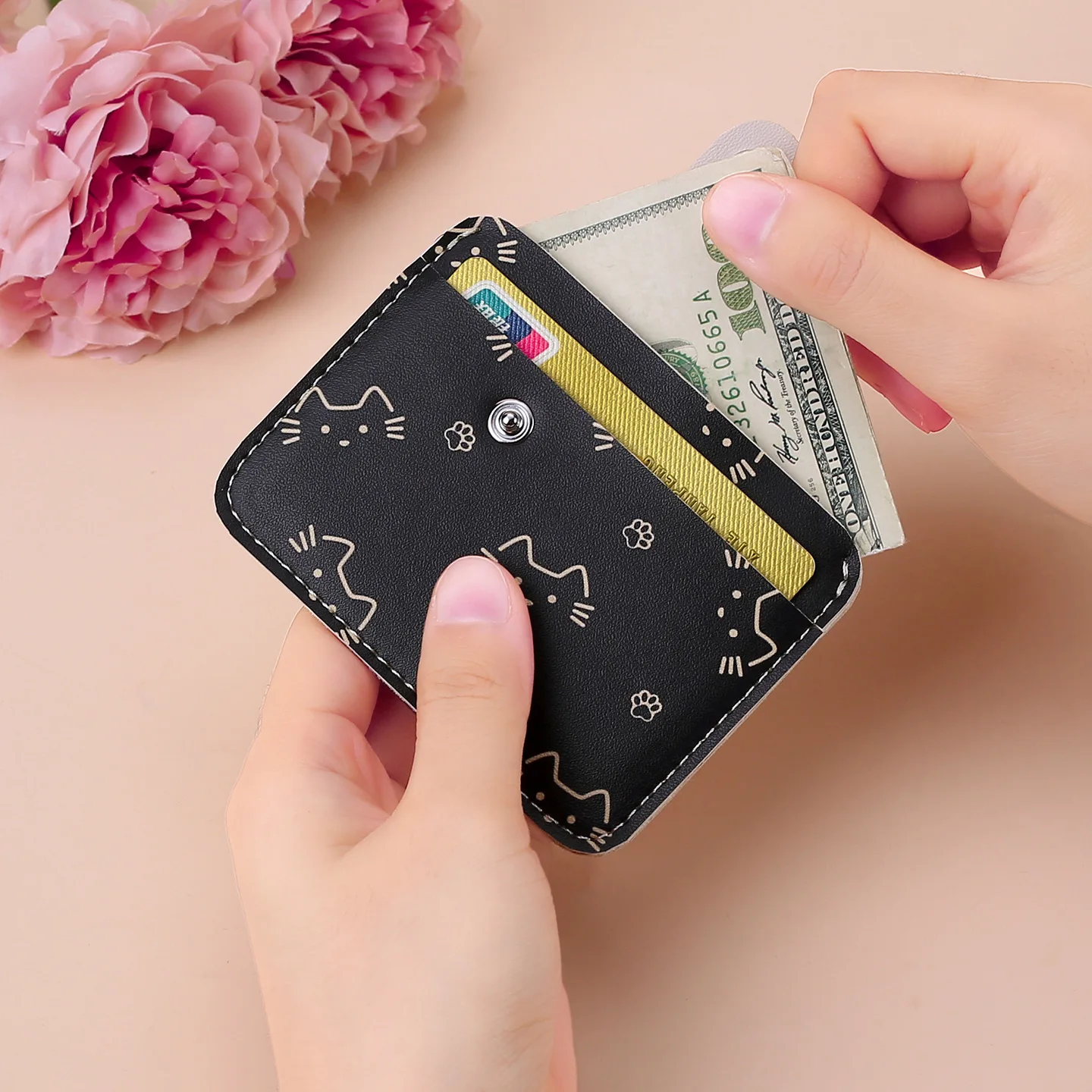 1Pc Cat Pattern Card Holder Ultra Thin Bag for Bank Cards ID Documents Perfect for Travel, Commute, Students