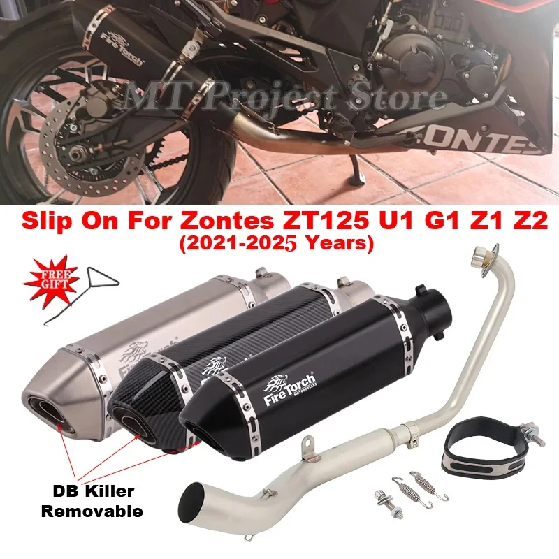 

Slip-On For Zontes ZT125 U1 G1 Z1 Z2 Zt 125 2021 - 2025 Motorcycle Exhaust System Front Link Pipe Muffler Scooter Moto DB Killer