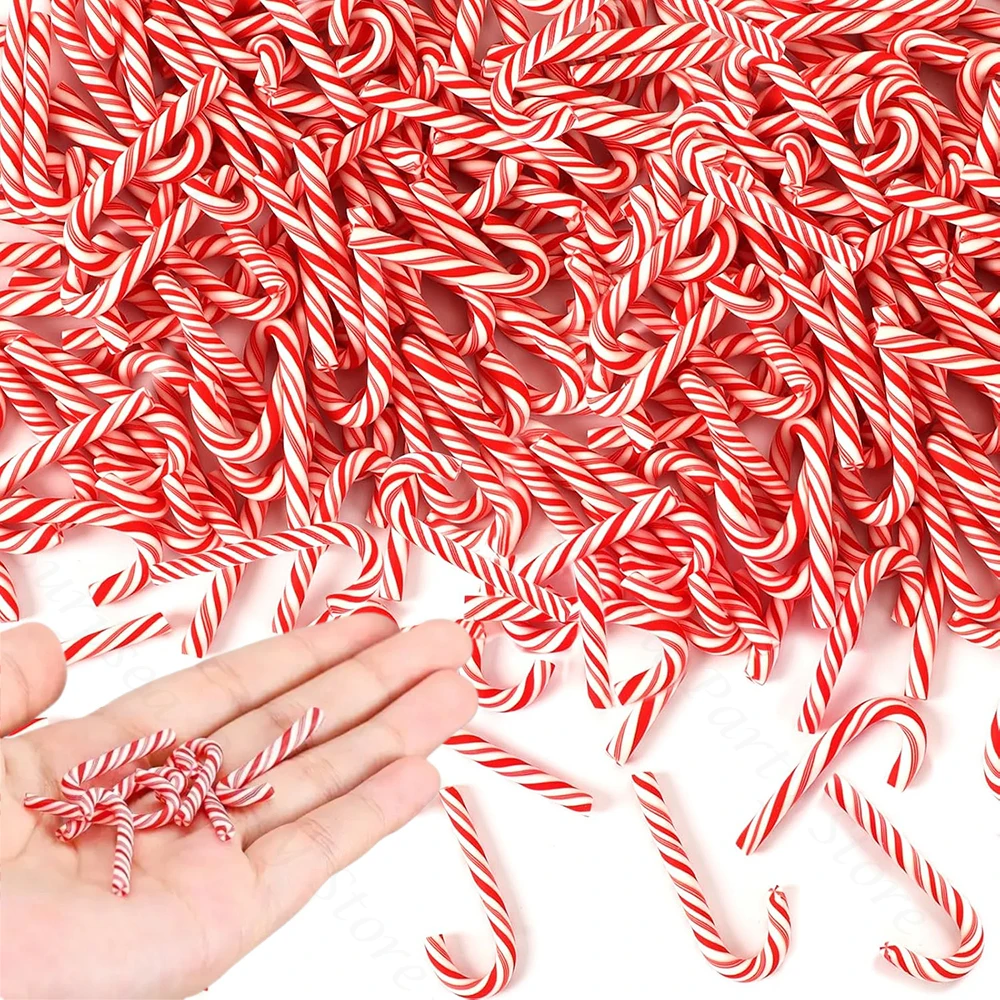 50/100 Uds. Mini decoraciones navideñas de bastón de caramelo, bastones de caramelo rojos y blancos, manualidades de Navidad DIY, mesa, decoración del hogar, Navidad, Año Nuevo 2025