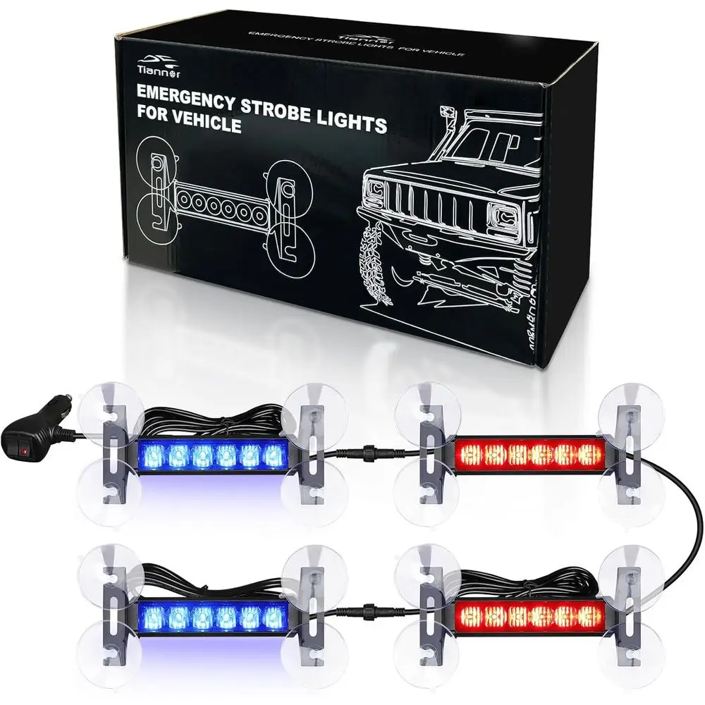 

24 LED Waterproof Red/Blue Emergency Strobe Lights for Police Vehicles - Front/Rear/Side Windshield Safety Warning