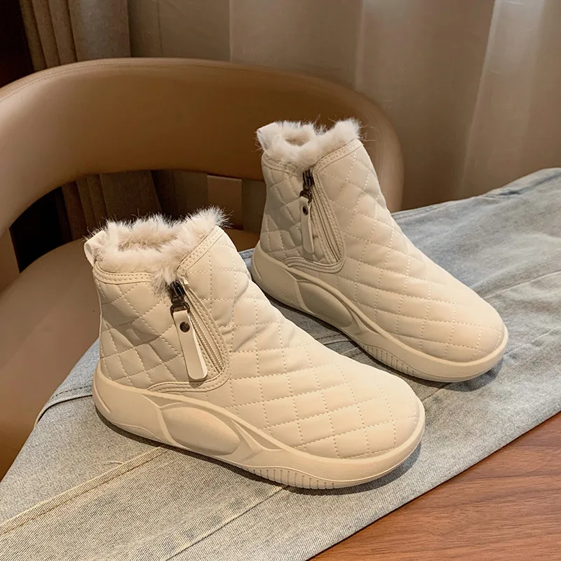 

Новая женская обувь, зимние сапоги, модные высокие берцы для девочек, кожаная повседневная обувь, теплые плюшевые короткие ботильоны