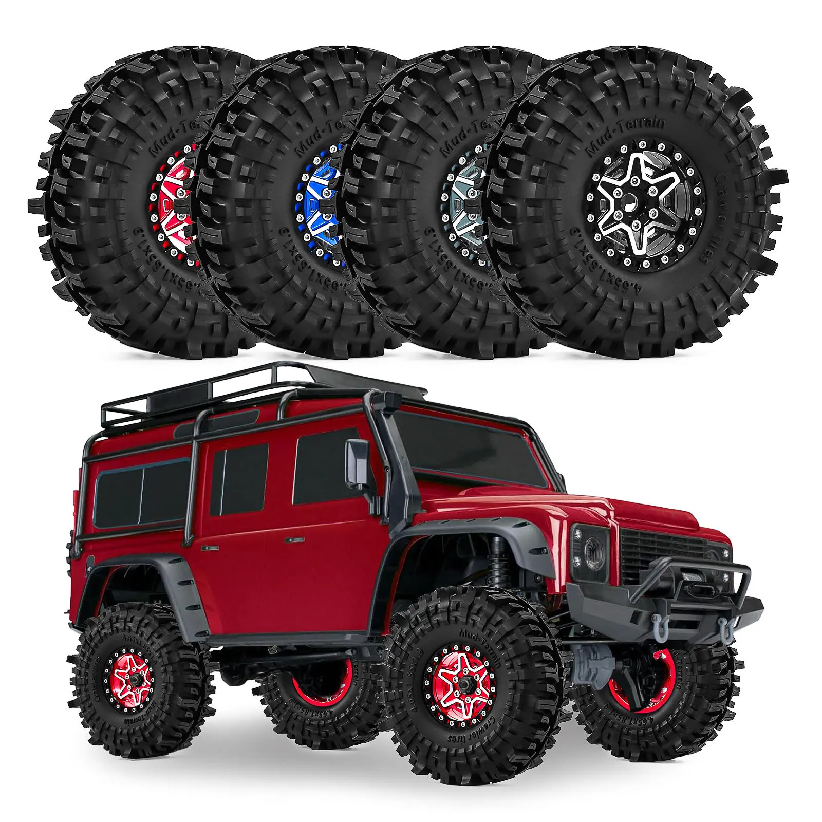 4pcs 118mm Metal 1.9 inch Beadlock Wheel Tire for 1/10 Traxxas TRX4 TRX6 RC4WD D90 Axial SCX10 II III MST RC Crawler Car