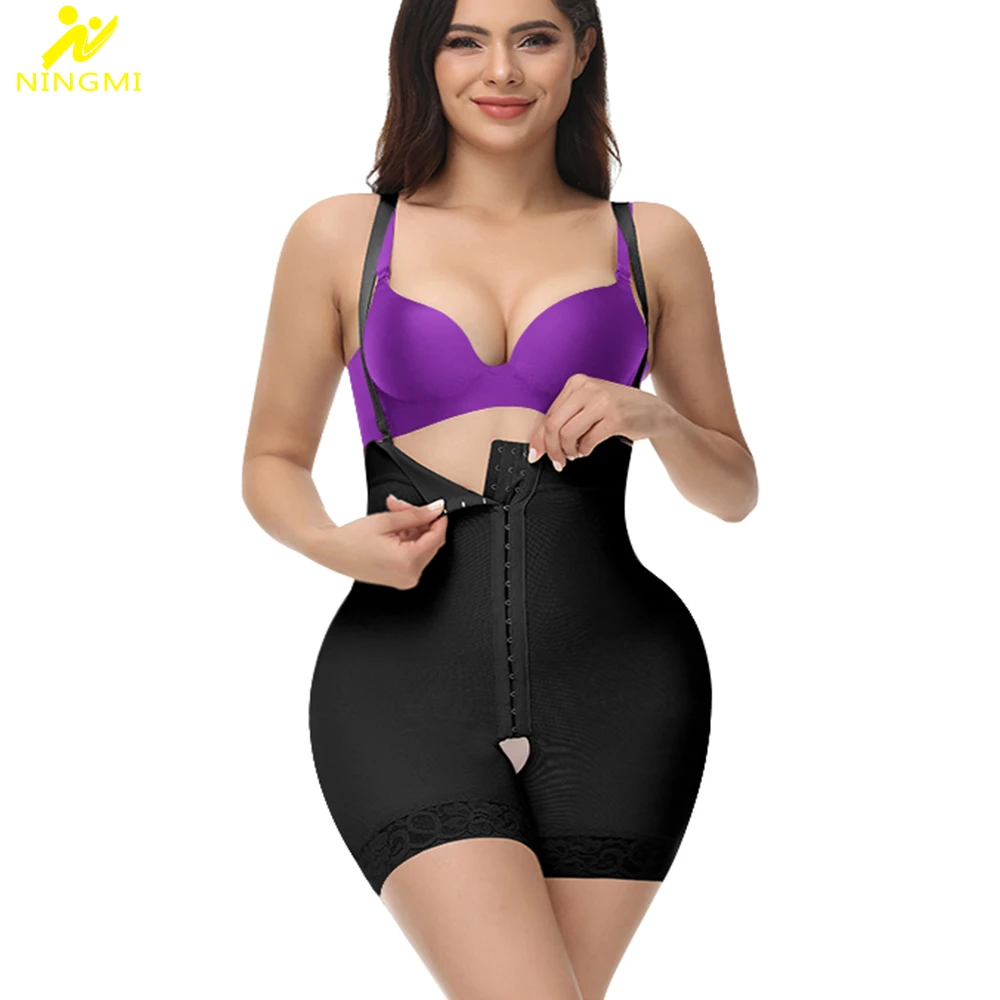 NINGMI Women Shapewear Bodysuit Tummy Control Body Shaper Waist Trainer Slimming Sheath Woman Flat Belly Body Shaper Open Crotch