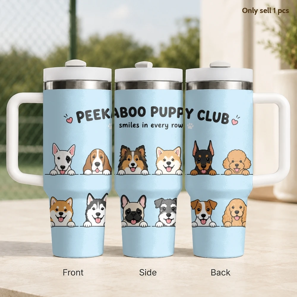 

Cute Cartoon Puppy Vacuum Flasks 40oz Stainless Steel Insulated Tumbler With Handle & Straw Leakproof Travel Mug