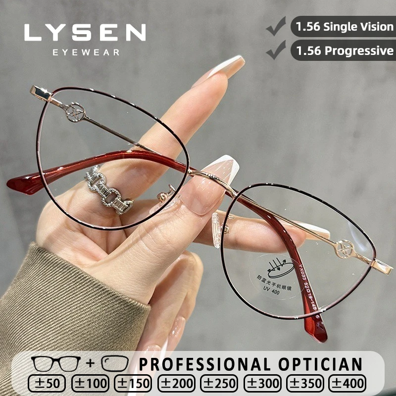 

LYSEN Classic Cat Eye Metal Frame Reading Glasses for Women Myopia Anti Blue Light Computer Eyewear Prescription Optical Glasses