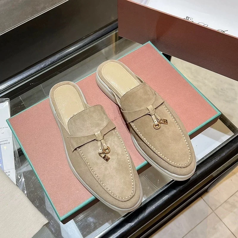 2026 New Luxury Women Loafers Closed Toe Flat Slippers Comfort Soft Moccasin Slip On Half Slide Casual Outdoor Walking Shoes Y2k